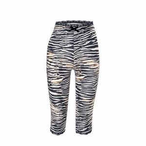Black and white zebra print high-waisted capri leggings